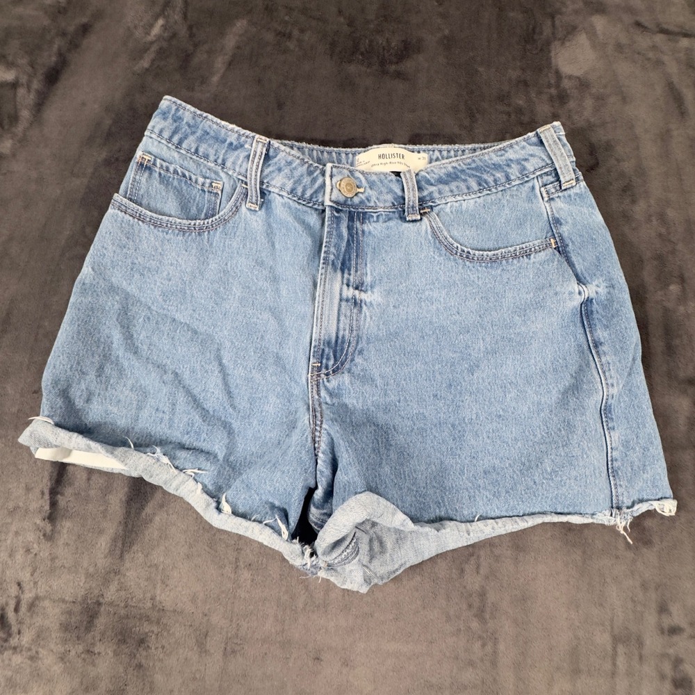 Hollister Ultra High-Rise 90s Shorts Womens W31 Blue Light Wash Denim Frayed Hem